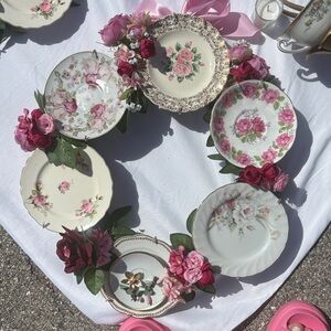 Vintage Floral Porcelain Salad/Dessert Plates - Pink Rose Pattern